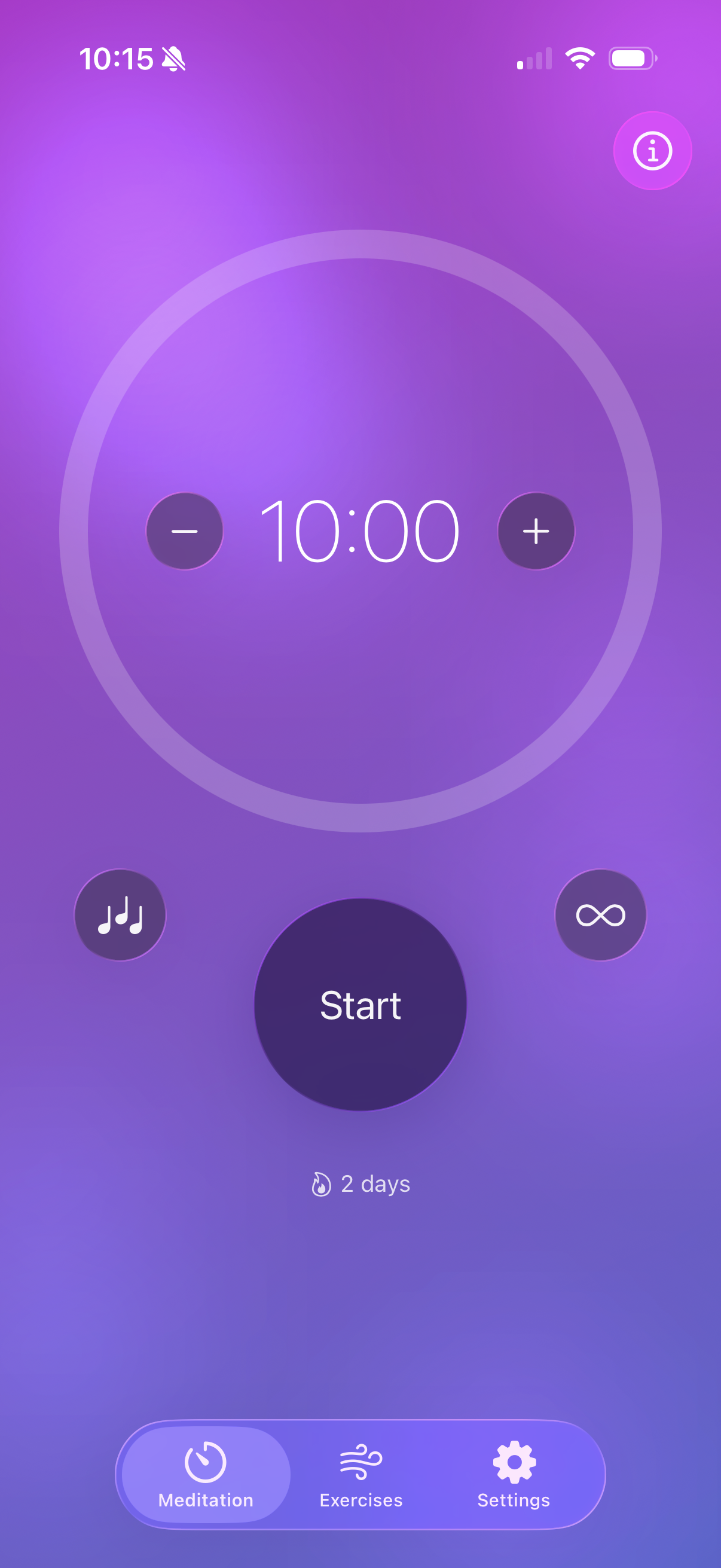 Meditationstimer – Startscreen